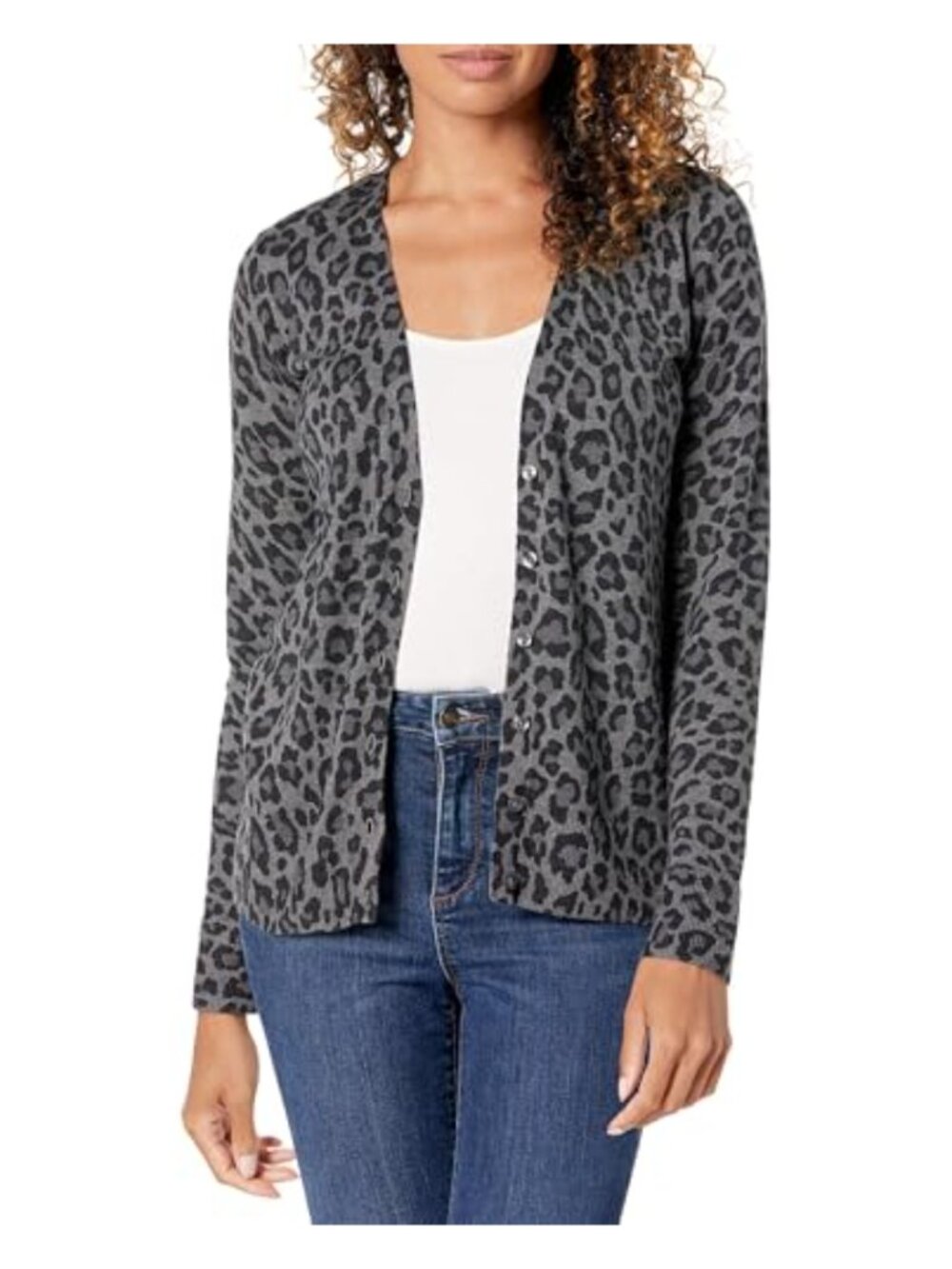 Women's Lightweight V-Neck Cardigan Long Sleeve Pullover Knit Animal Print